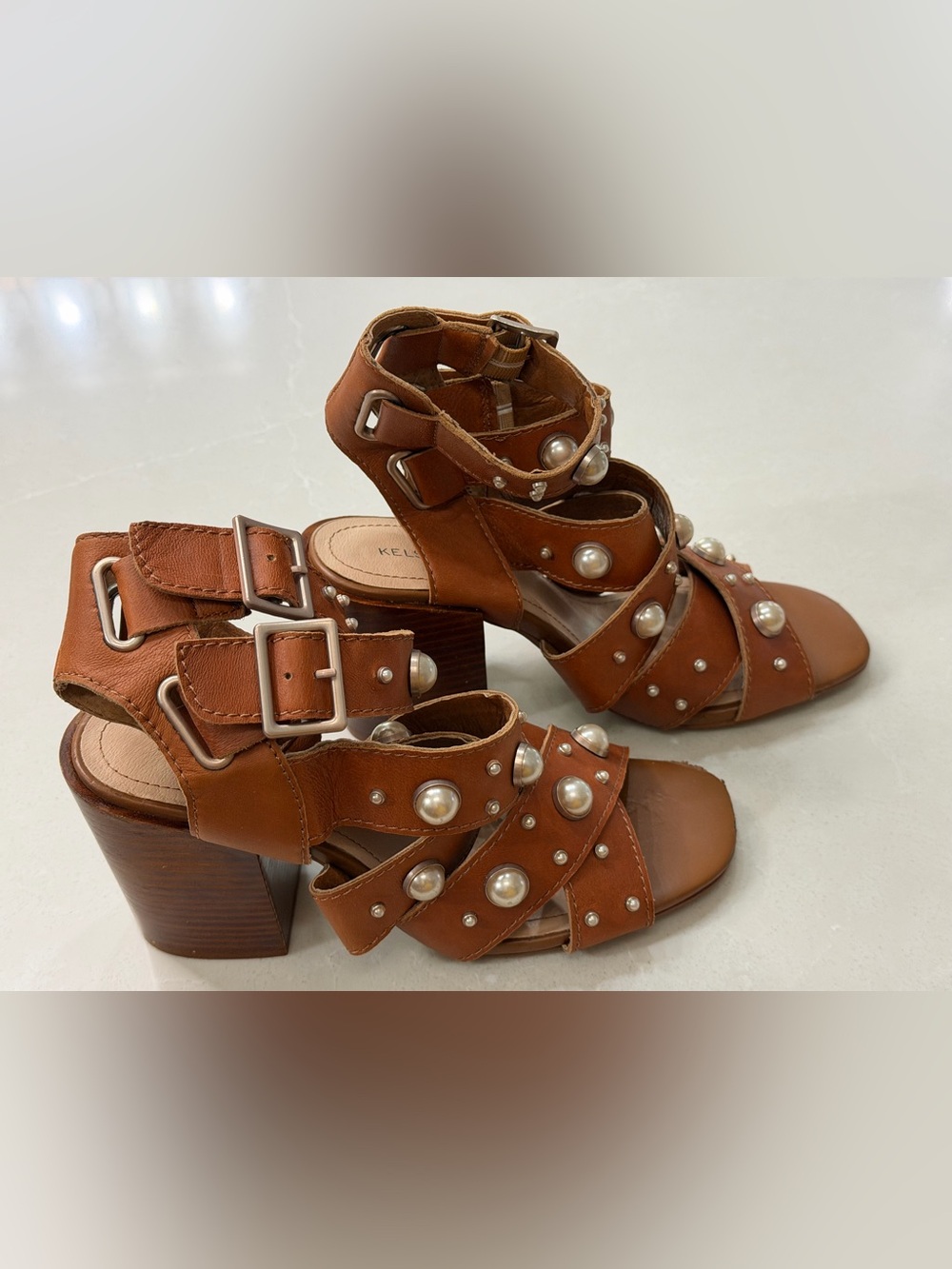 Kelsi Dagger Brooklyn Mallory Studded Leather Block Heel Boho Festival, 7.5